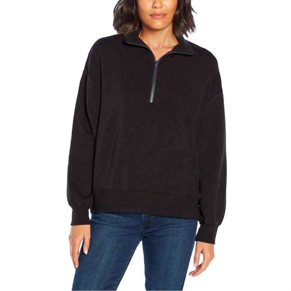 NEW THREE DOTS women's quarter zip pullover top in black
